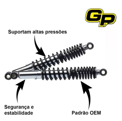 Par Amortecedores GP7/Buxi Cromados com Regulagem – Honda CG ML/TUR 125 (1983 a 1999)