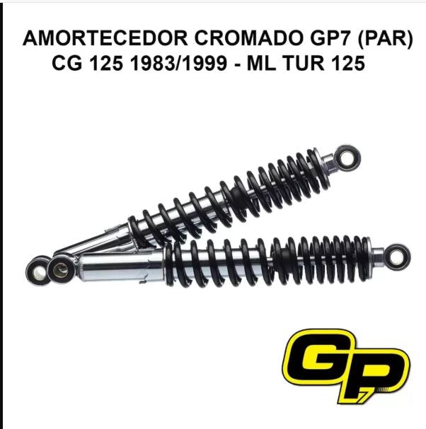 Par Amortecedores GP7/Buxi Cromados com Regulagem – Honda CG ML/TUR 125 (1983 a 1999)