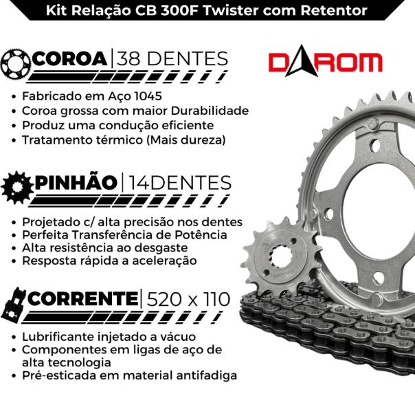 Kit Transmissão Darom CB 300F Twister 2023 2024 2025